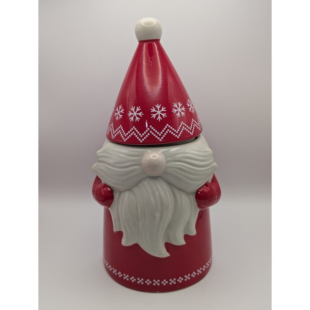 Design Pac Ceramic Santa Gnome Cookie Jar 12" Christmas Holiday Red White *Beard